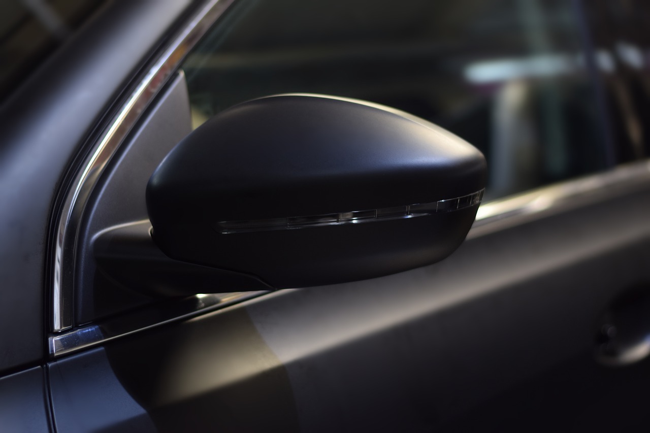 black matte wrap on car side mirror